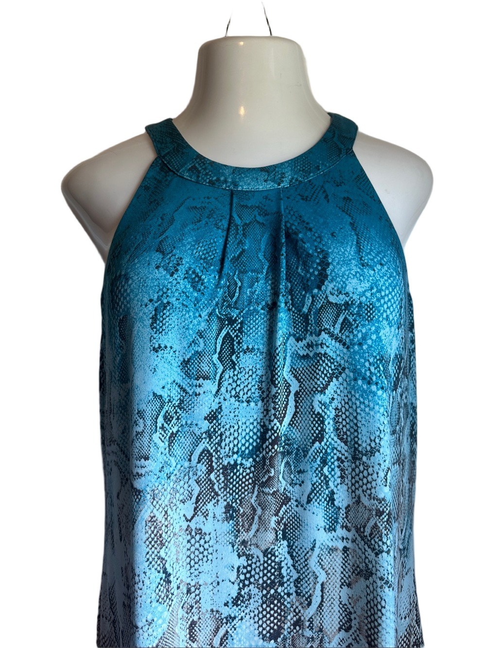 White House Black Market Blue Brown Snake Print Halter Dress Large - Picture 2 of 9